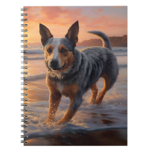 Sandy Paws Australian Cattle Dog on Beach Sunset Notebook
