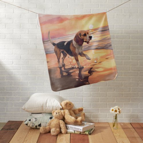 Sandy Paws Beagle Dog on Beach Sunset  Baby Blanket
