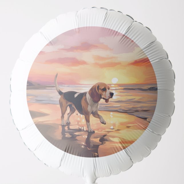 Sandy Paws Beagle Dog on Beach Sunset  Balloon (Front)