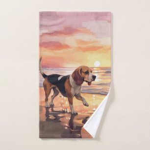 Sandy Paws Beagle Dog on Beach Sunset Bath Towel Set