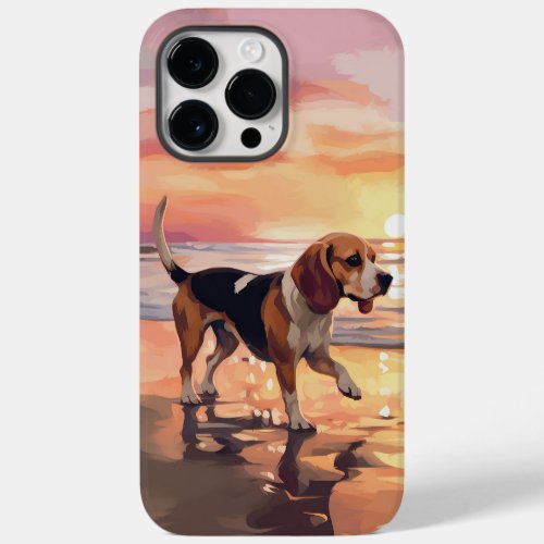 Sandy Paws Beagle Dog on Beach Sunset  Case_Mate iPhone 14 Pro Max Case