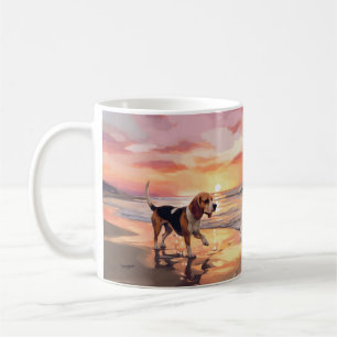Sandy Paws Beagle Dog on Beach Sunset  Coffee Mug