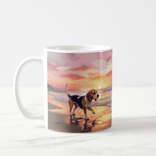 Sandy Paws Beagle Dog on Beach Sunset  Coffee Mug