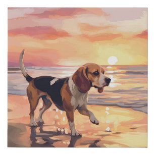 Sandy Paws Beagle Dog on Beach Sunset  Faux Canvas Print