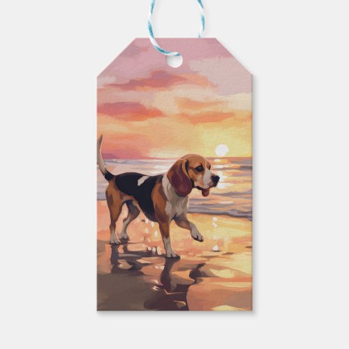 Sandy Paws Beagle Dog on Beach Sunset  Gift Tags