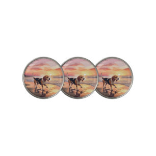 Sandy Paws Beagle Dog on Beach Sunset  Golf Ball Marker