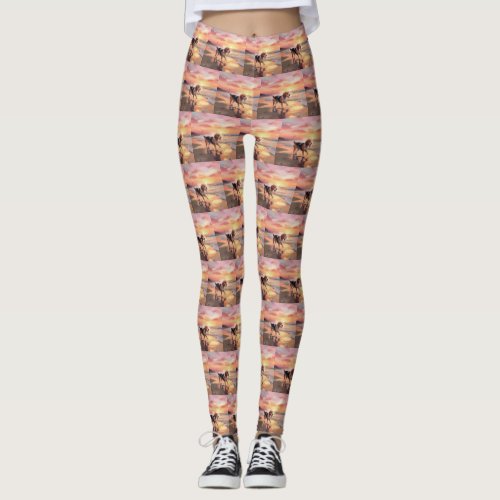 Sandy Paws Beagle Dog on Beach Sunset  Leggings