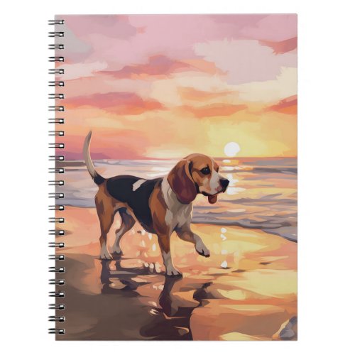 Sandy Paws Beagle Dog on Beach Sunset  Notebook