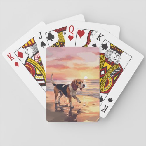 Sandy Paws Beagle Dog on Beach Sunset  Poker Cards