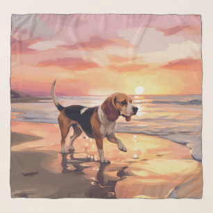 Sandy Paws Beagle Dog on Beach Sunset Scarf
