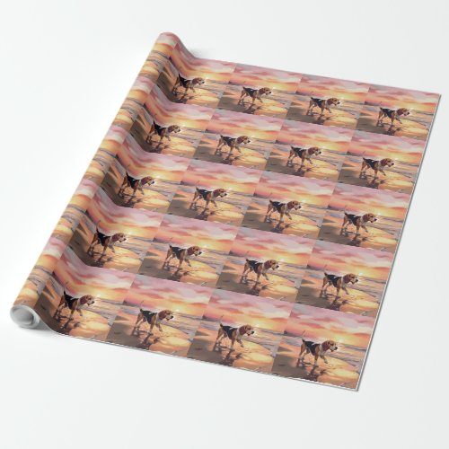 Sandy Paws Beagle Dog on Beach Sunset  Wrapping Paper