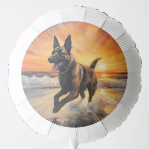 Sandy Paws Belgian Malinois Dog on Beach Sunset Balloon