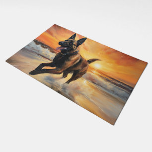 Sandy Paws Belgian Malinois Dog on Beach Sunset  Doormat