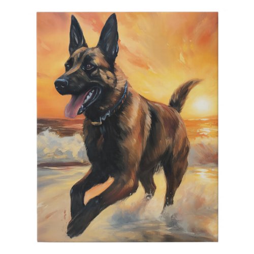 Sandy Paws Belgian Malinois Dog on Beach Sunset  Faux Canvas Print