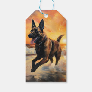 Sandy Paws Belgian Malinois Dog on Beach Sunset Gift Tags