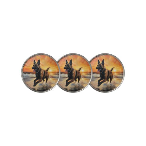 Sandy Paws Belgian Malinois Dog on Beach Sunset  Golf Ball Marker