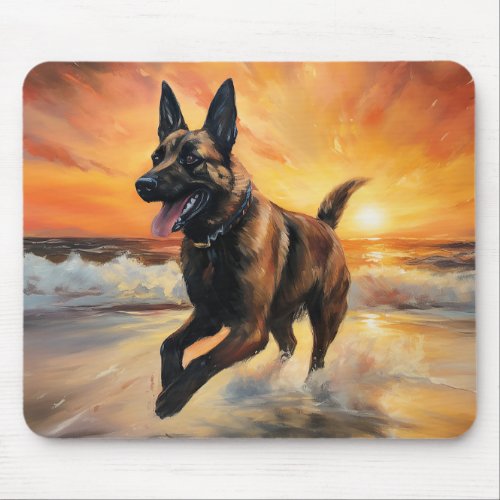 Sandy Paws Belgian Malinois Dog on Beach Sunset  Mouse Pad