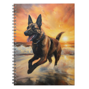 Sandy Paws Belgian Malinois Dog on Beach Sunset Notebook