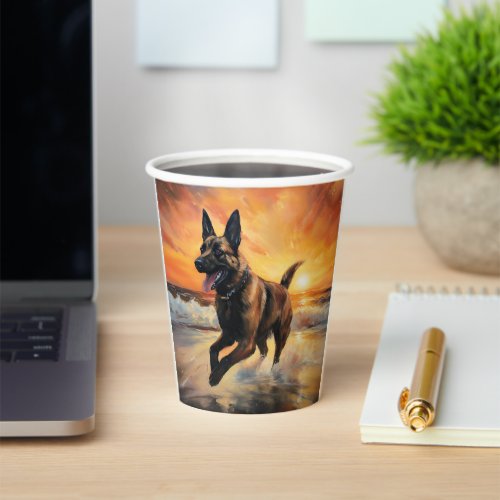 Sandy Paws Belgian Malinois Dog on Beach Sunset  Paper Cups