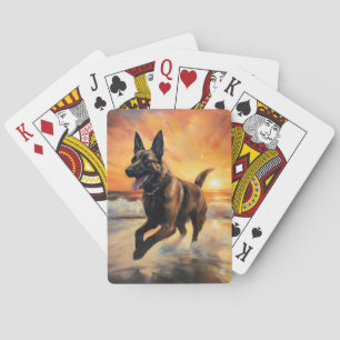 Sandy Paws Belgian Malinois Dog on Beach Sunset  Poker Cards