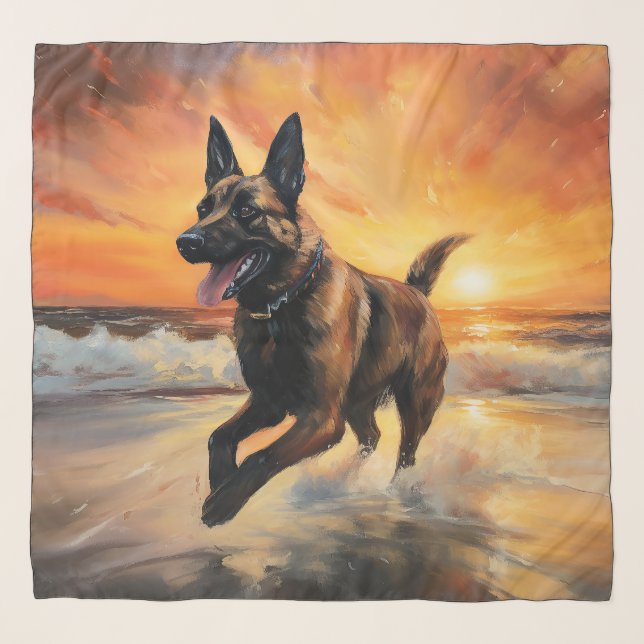 Sandy Paws Belgian Malinois Dog on Beach Sunset  Scarf (Front)
