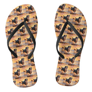 Sandy Paws Bernese Mountain Dog on Beach Sunset Flip Flops
