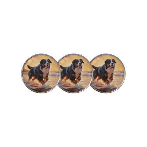 Sandy Paws Bernese Mountain Dog on Beach Sunset  Golf Ball Marker