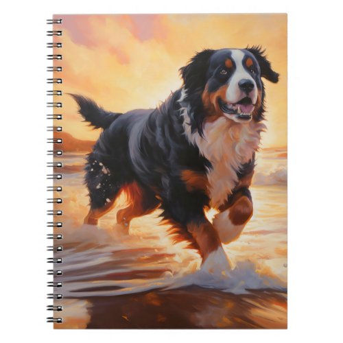 Sandy Paws Bernese Mountain Dog on Beach Sunset  Notebook