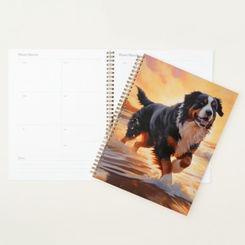 Sandy Paws Bernese Mountain Dog on Beach Sunset  Planner