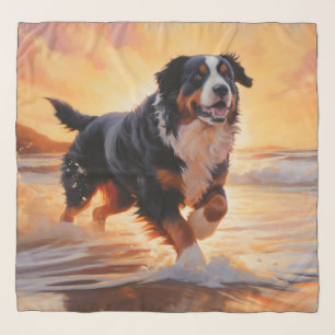Sandy Paws Bernese Mountain Dog on Beach Sunset  Scarf