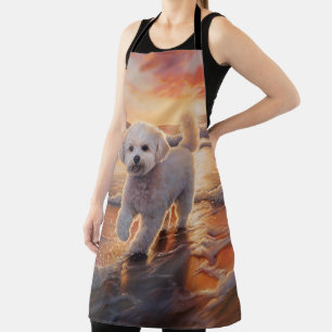 Sandy Paws Bichon Frise Dog on Beach Sunset Apron