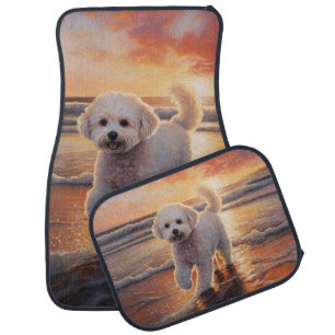 Sandy Paws Bichon Frise Dog on Beach Sunset Car Floor Mat