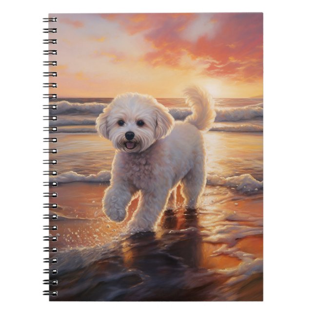 Sandy Paws Bichon Frise Dog on Beach Sunset  Notebook (Front)