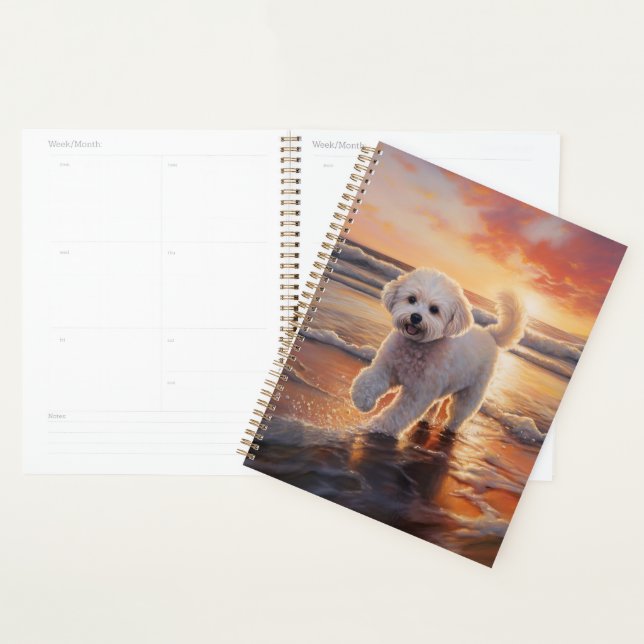 Sandy Paws Bichon Frise Dog on Beach Sunset  Planner (Display)
