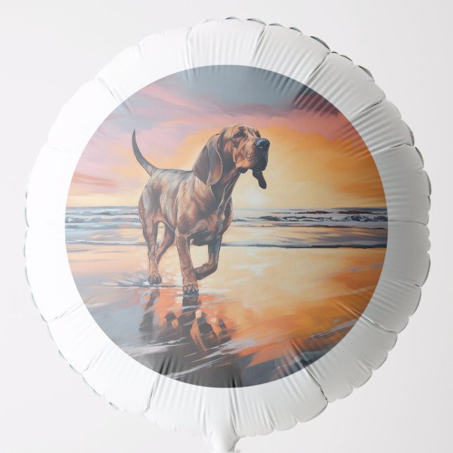 Sandy Paws Bloodhound Dog on Beach Sunset  Balloon (Front)