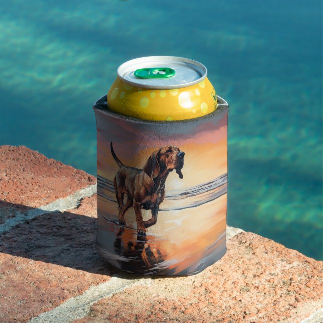 Sandy Paws Bloodhound Dog on Beach Sunset  Can Cooler (In Situ Pool)