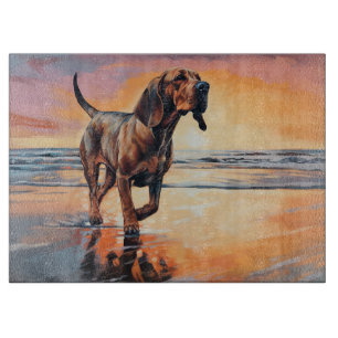 Sandy Paws Bloodhound Dog on Beach Sunset Cutting Board