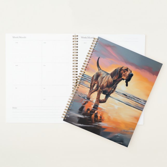Sandy Paws Bloodhound Dog on Beach Sunset  Planner (Display)