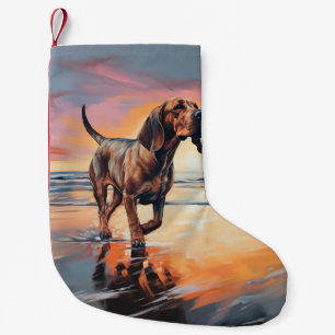 Sandy Paws Bloodhound Dog on Beach Sunset  Small Christmas Stocking