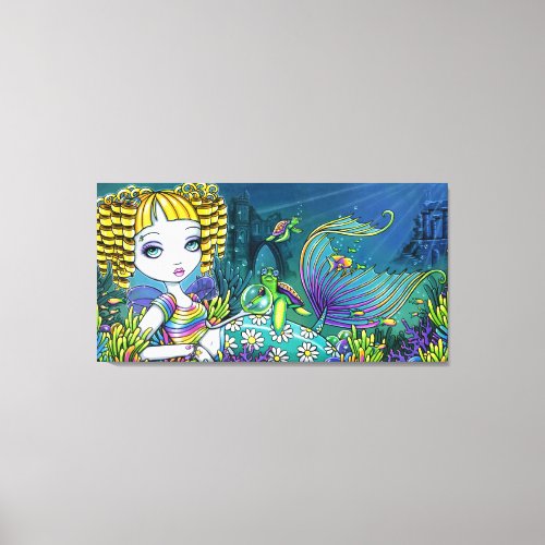 Sandy Rainbow Mermaid Wrapped Canvas Print