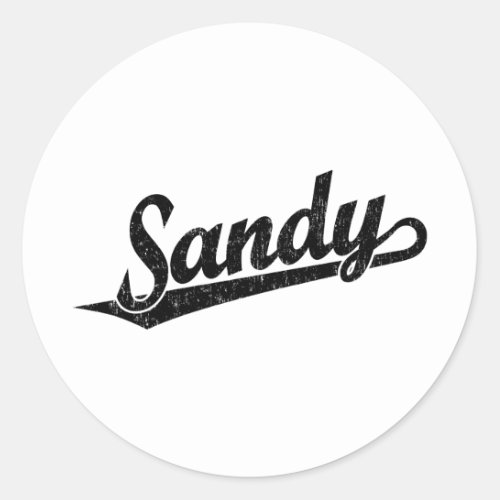 Sandy script logo in black distressed classic round sticker