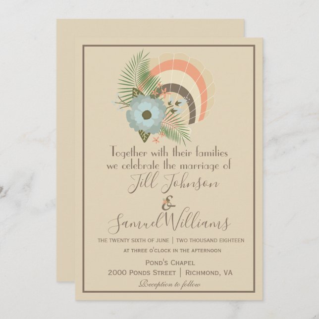 Sandy Seashell Coastal Wedding Invitation (Front/Back)