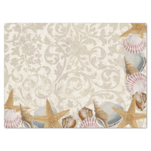 Sandy Seashell Starfish Seaside Decoupage Corner   Tissue Paper