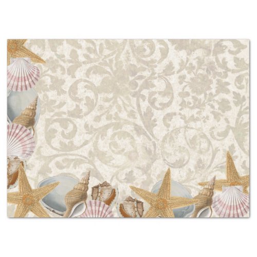 Sandy Seashell Starfish Seaside Decoupage Corner  Tissue Paper