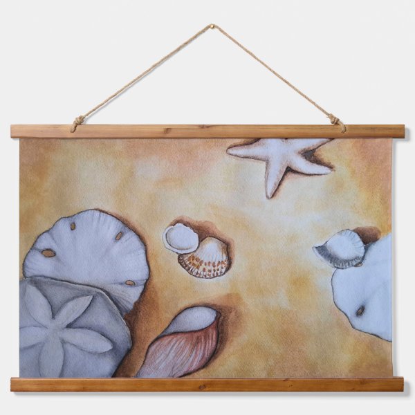 Sandy Seashells Hanging Tapestry