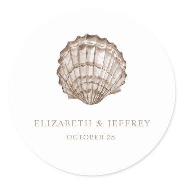 Sandy Seashells Marine Ocean Beach Wedding  Classic Round Sticker