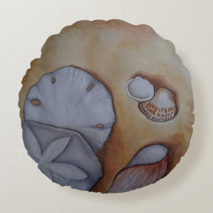 Sandy Seashells Round Pillow