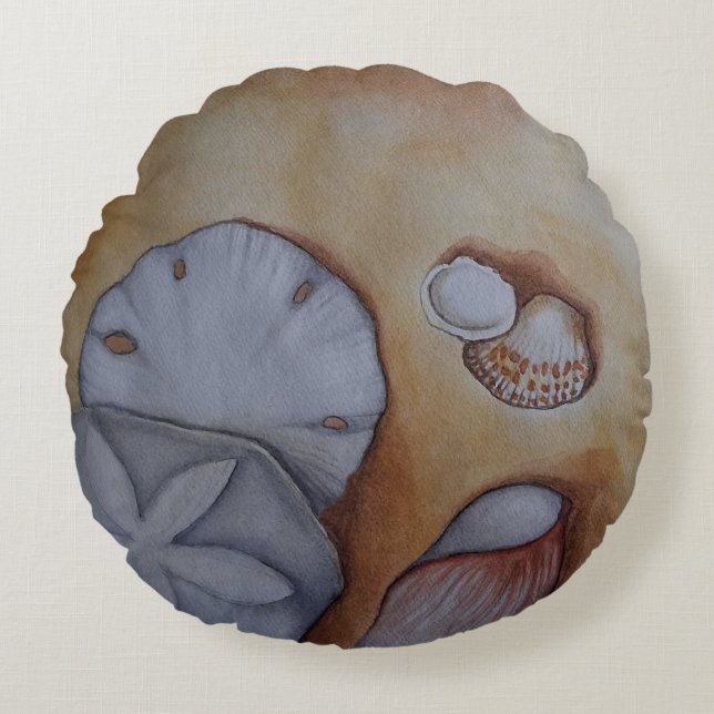 Sandy Seashells  Round Pillow (Front)