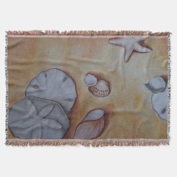 Sandy Seashells Throw Blanket