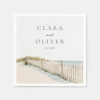 Sandy Shore Dune Fence Cocktail Hour Wedding  Napkins